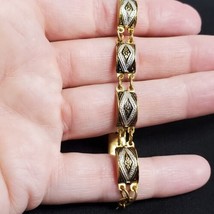 Vintage Gold Tone Damascene Spanish Style Bracelet Articulating Marked Spain 8&quot; - £13.44 GBP