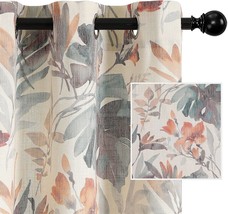 Mysky Home Floral Curtains 84 Inches Long Printed Insulated Grommet Linen - £36.73 GBP