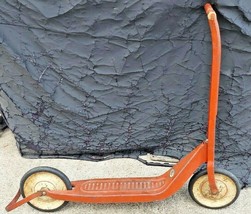 Vintage SCHILLING SCOOTER Kick Push Toy Two Wheels Red wood &amp; Metal - £146.43 GBP
