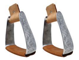 Horse Western Angled Slanted Aluminum Engraved Saddle Stirrups 5196 - $49.49
