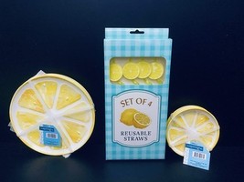 Melamine 12 Piece Lemon Slice Salad Appetizer Roll Plates &amp; Reusable Str... - $501.90 MXN
