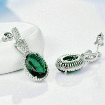 7Ct Oval Cut Green Emerald Diamond Drop Push back Earrings 14K White Gold Finish - £102.53 GBP