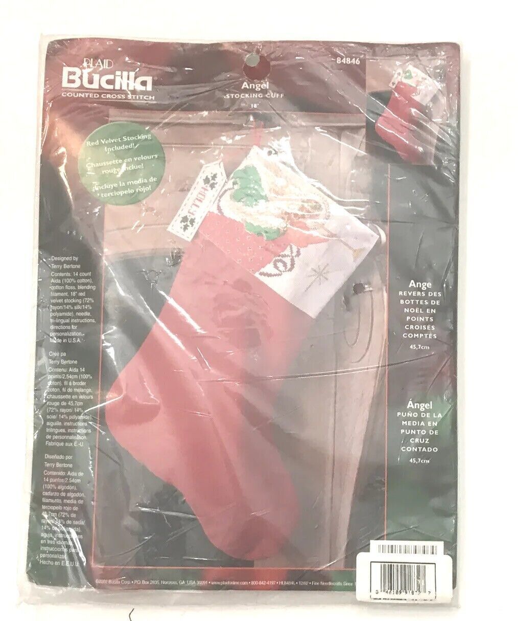 Plaid Bucilla Counted Cross Stitch Angel Stocking Cuff Kit 2002 18 Inches 84846 - £19.21 GBP
