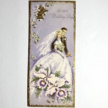 Vintage 1958 Wedding Congratulations Greeting Card Good Wishes Orchid Couple - £7.97 GBP