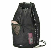 VICTORIA SECRET VS Pink Black Drawstring Weekend Tote Backpack Bag NEW - £11.87 GBP