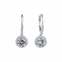 14K White Gold Plated Round Cut Cubic Zirconia Halo Drop Dangle Earrings Xmas - £149.92 GBP
