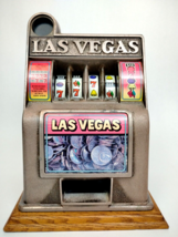 Las Vegas Oak/Metal One Armed Bandit Slot Machine Coin Bank Needs TLC Vintage - £95.72 GBP