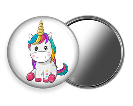 Cute Little Unicorn Rainbow Color Hair Purse Pocket Round Hand Mirror Gift Idea - £11.57 GBP+