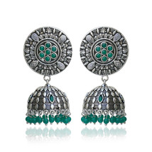 Silver Plated Oxidized Designer Fashion Jhumki Earring Costume Jewelry  - £4.79 GBP