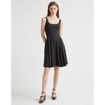Quince Tencel Jersey Fit &amp; Flare Mini Dress Pockets Sleeveless Stretch Black S - £24.56 GBP