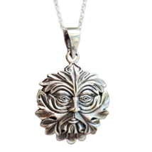 Greenman Pendant 925 Silver Man Of The Woods Necklace Pagan Jewellery &amp; Boxed - £33.73 GBP