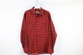 Vintage 70s Dickies Mens Medium Double Pocket Flannel Button Shirt Red Plaid - £38.89 GBP