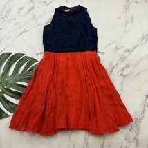 1.Magnin Womens Vintage 70s High Neck Dress Size 16 Blue Red Colorblock - $37.61