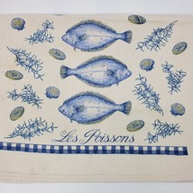 Vintage 1960s Kitchen Towel Fish Les Poissons 17x24 Inch KayDee Multicolor - £13.40 GBP