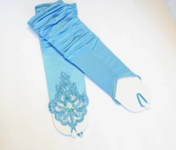 Bridal Prom Costume Adult Satin Fingerless Gloves Turquoise Opera Length Beaded - £10.38 GBP