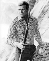 Lee Majors in The Six Million Dollar Man in check shirt holding rifle 16x20 Canv - $69.99