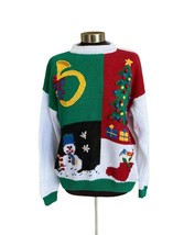 Vintage Alison Craig White Christmas Sweater L Christmas Tree Snowman Stocking - £13.91 GBP