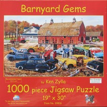 SunsOut Ken Zylla Barnyard Gems 1000 pc Panorama Jigsaw Puzzle Vintage Cars - $18.80