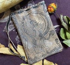 Real Leather Witch Cat Pouch, 5”x 7” Tarot Pouch, Oracle Pouch, Trinket Pouch - £11.96 GBP