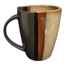 Home Trends BAZAAR BROWN 4-Mugs Striped Coffee Tea Cups Stoneware - £34.95 GBP