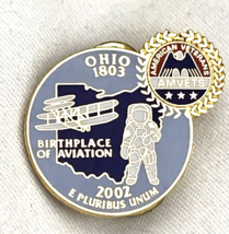 AMVETS Ohio 2002 Pin Gold Tone Enamel USA Veteran Astronaut Wright Flyer - $12.95