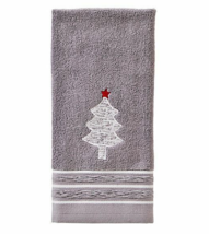 Christmas Tree Holiday Hand Towels Fir Embroidered Set of 2 Gray 25&quot;x16&quot; - £30.77 GBP