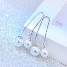 Pull Through Earrings Double Pearl Ball Chain Drop Earrings Bride Wedding Party - £5.76 GBP