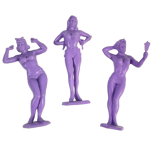 Pinup Girls Burlesque Beauties 3 Vtg Purple Plastic Figures 2.75&quot; Marx Recast - £19.22 GBP