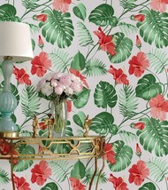 Jz·Home H12242 Peel And Stick Wallpaper Tropical Banana Palm Floral Leaves - £31.35 GBP