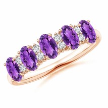 ANGARA Five Stone Amethyst and Diamond Wedding Band in 14K Solid Gold - £824.86 GBP