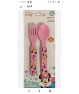 Disney Baby Mickey &amp; Minnie Mouse Fork &amp; Spoon Set Pink NEW BPA Free Fun... - £8.19 GBP