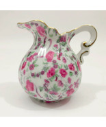 Small Ceramic Porcelain Creamer 3.5x3.75 inches Pink Floral - $17.58 CAD