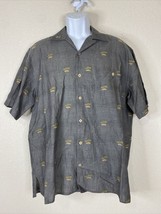 Portofino Men Size M Gray Palm Tree Button Up Shirt Short Sleeve Pocket - £8.44 GBP