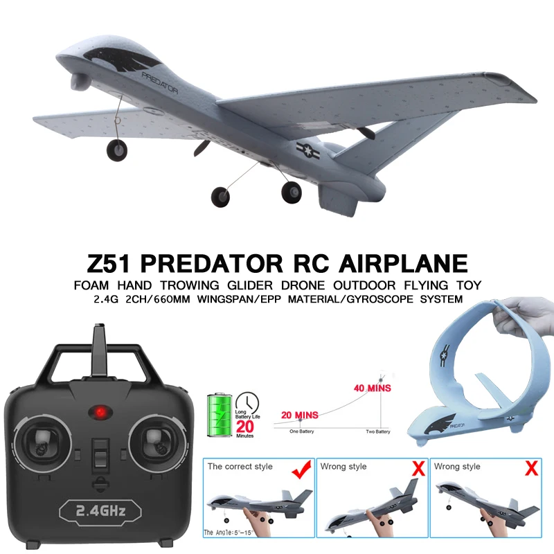 RC Plane 20 Minutes Flight Time Glider Toy Plane With LED 2.4G Remote Control - £42.97 GBP+
