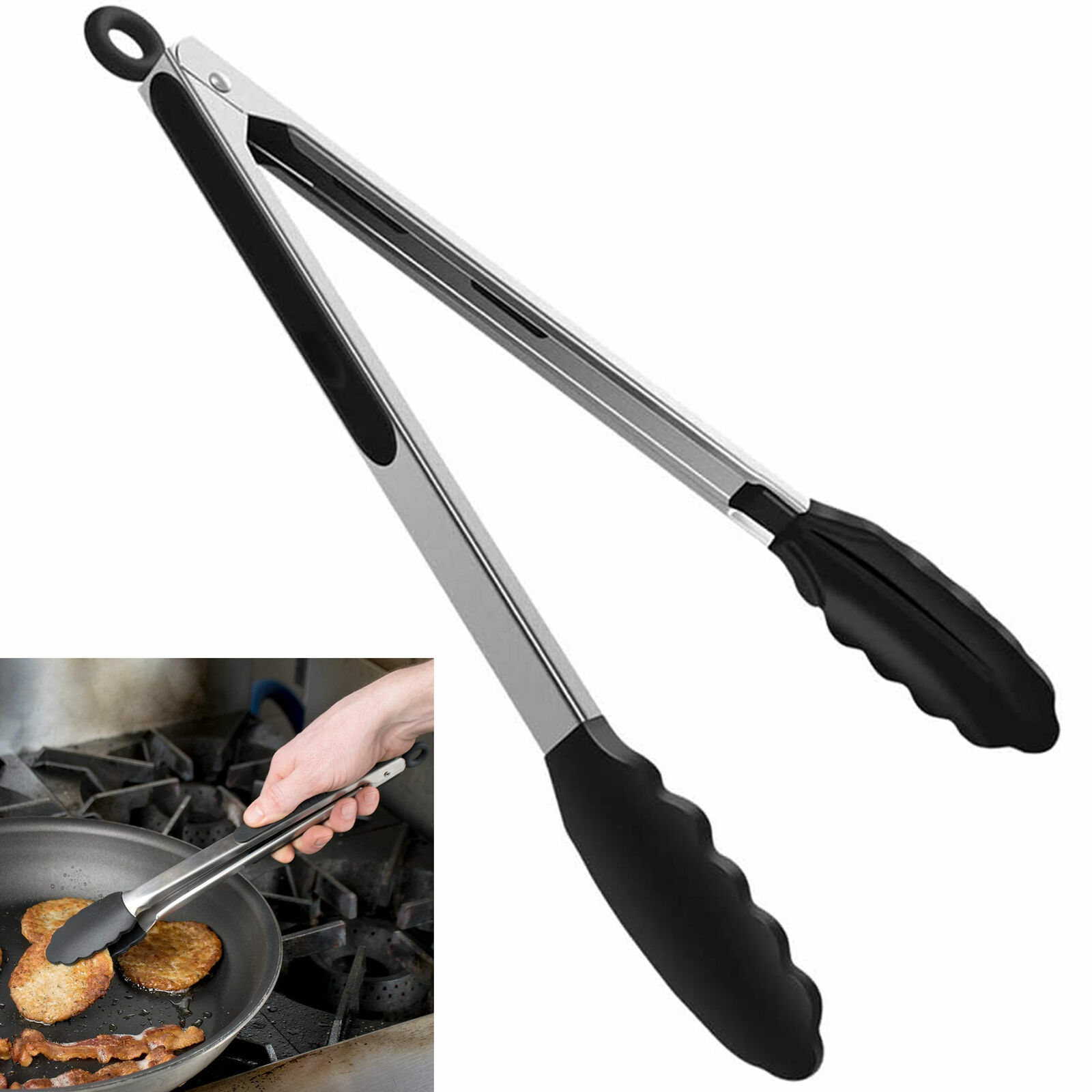 Primary image for 1 Pc Multi Purpose Silicone Metal Kitchen Tongs Food Serving Grill Cooking 12"