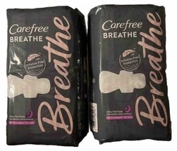 Carefree Breathe Ultra Thin Pads Overnight 24 Pack Lot Of 2 (48 Total Pads) - £30.67 GBP