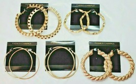 Fashion Earrings Hoops 5 Pair Large Gold Tone Lever Backs New #8 - £18.18 GBP