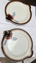 Porcelaine Opaque Badonviller France 2 Fish Dinner 10” Serving Plates 1930s - $79.15