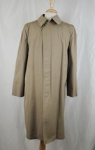 Vintage Botany 500 Men&#39;s Overcoat Trench 44R Tan Poly Cotton Zip Out Pile Liner - £25.72 GBP