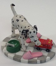 Hamilton Collection Dalmatian Dog Figurine Spot Plays With Fire Truck 1996 - $15.79