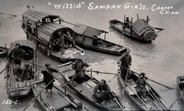 VINTAGE NEGATIVE; &quot;WILLIE&#39;S&quot; SAMPAN GIRLS; CANTON, CHINA; CIRCA 1912 - $34.95