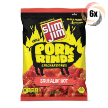 6x Bags Slim Jim Fried Pork Rinds Chicharrones Squealin&#39; Hot Chips | 2oz | - £19.00 GBP