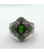 Signed 925 HT Green &amp; Clear CZ Stones Sterling Silver Ring Size 7 - £50.61 GBP