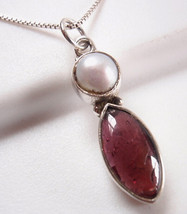 Cultured Pearl and Garnet Marquise 925 Sterling Silver Pendant Corona Sun - £7.29 GBP
