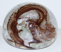 Large Alum Bay Isle Of Wight Art Glass Brown White Swirl Bubbles Paperweight - £48.11 GBP