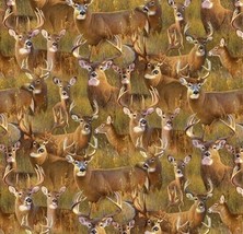 Cotton Bucks Deer Animals Woodland Gold Fabric Print by Yard D482.65 - $12.95