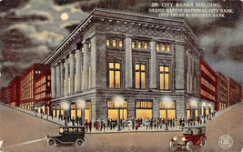 Grand R API Ds Mi~City Banks Building~Moonlight Night View~W Canaan 1915 Postcard - £7.65 GBP