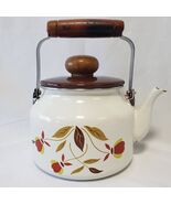 Hall Teapot Enamelware Jewel Tea Pot Autumn Leaf Vtg Enamel Kettle Round... - €84,35 EUR