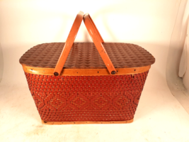 Vintage 1950s Red Man Picnic Basket, Woven Rattan with Steel Handles - £33.56 GBP