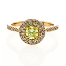 Fine 1.08ct Natural Fancy Yellow Diamonds Engagement Ring 18K Solid Gold  Round - £2,743.89 GBP